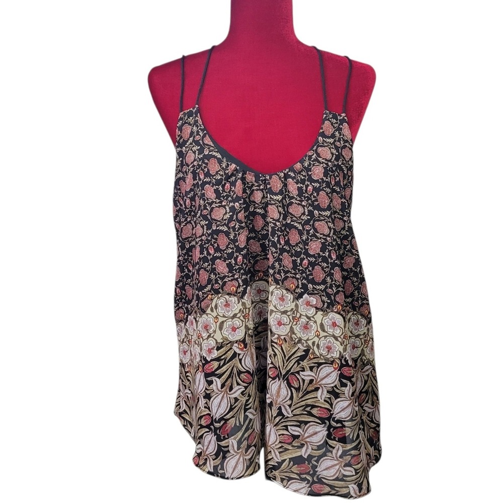 Mary & Mabel‎ Floral Racerback Camisole Top Black Large Boho Blouse A709